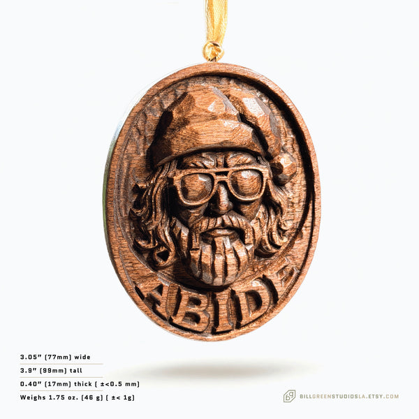 The Dude Abides Santa Christmas Ornament – 3D Relief Carved Solid Birch Hardwood – Holiday Decor