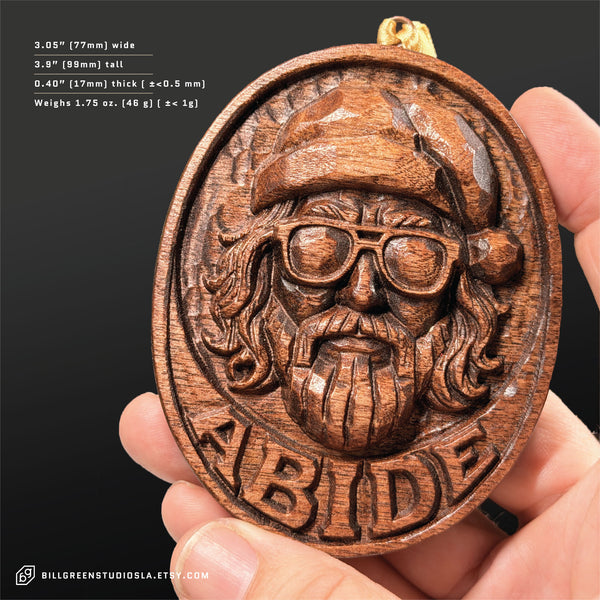 The Dude Abides Santa Christmas Ornament – 3D Relief Carved Solid Birch Hardwood – Holiday Decor