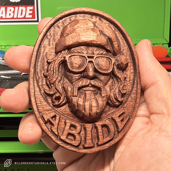The Dude Abides Santa Christmas Ornament – 3D Relief Carved Solid Birch Hardwood – Holiday Decor