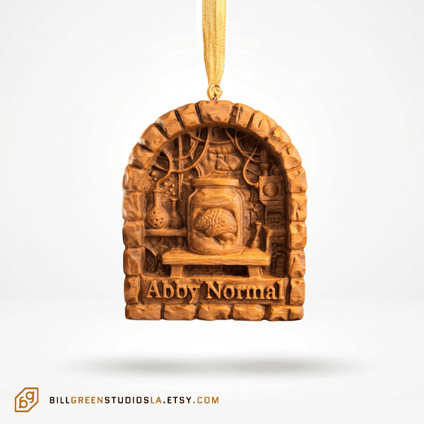 Abby Normal Ornament – Young Frankenstein - 3D Carved Solid Hardwood – Free Personalization -Halloween Decor