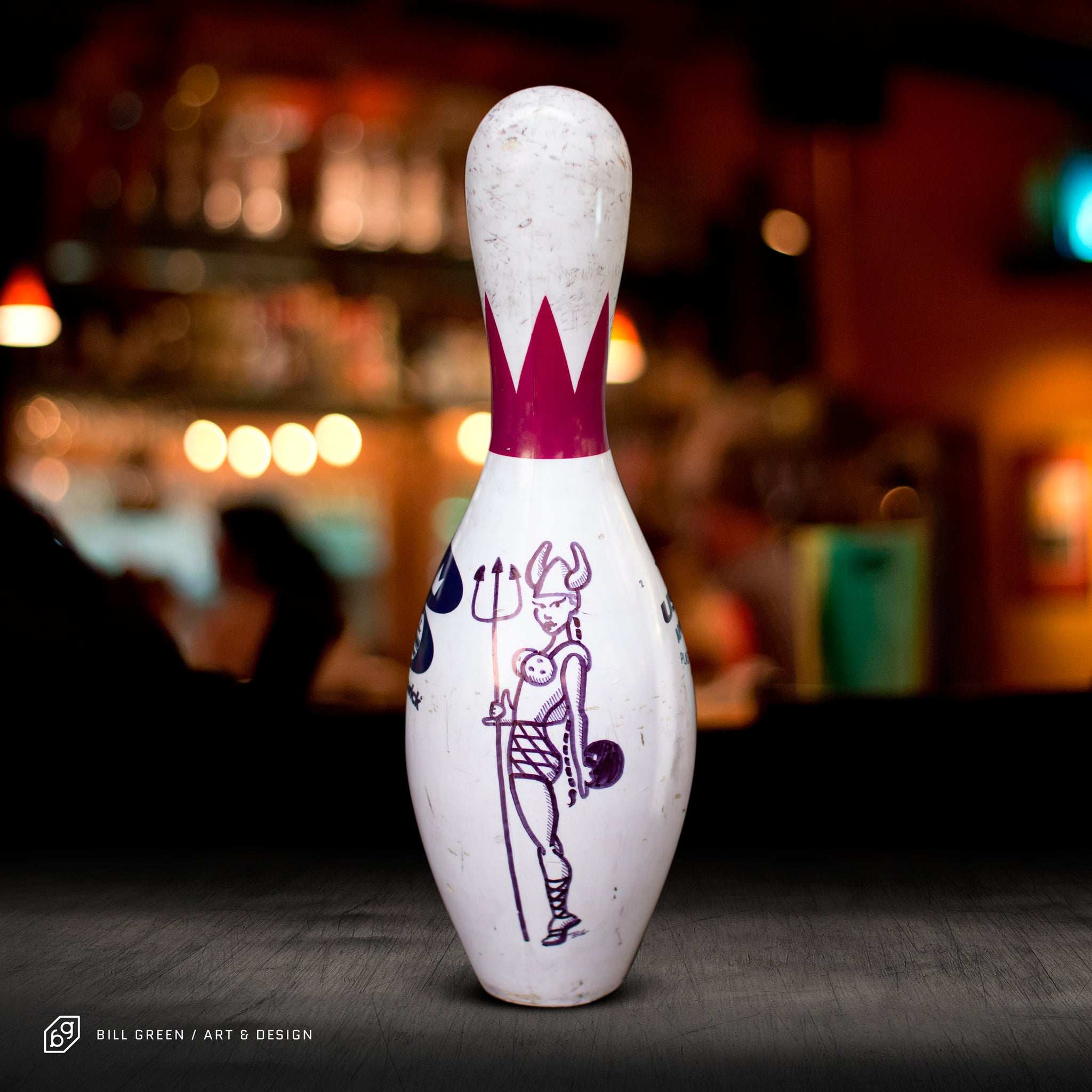 Hand-Drawn Valkyrie Bowling Pin